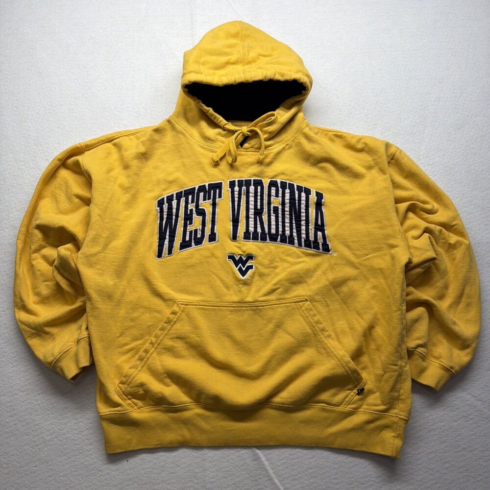 Vintage J America West Virginia Yellow College Sweatshirt Hoodie - Men's Large